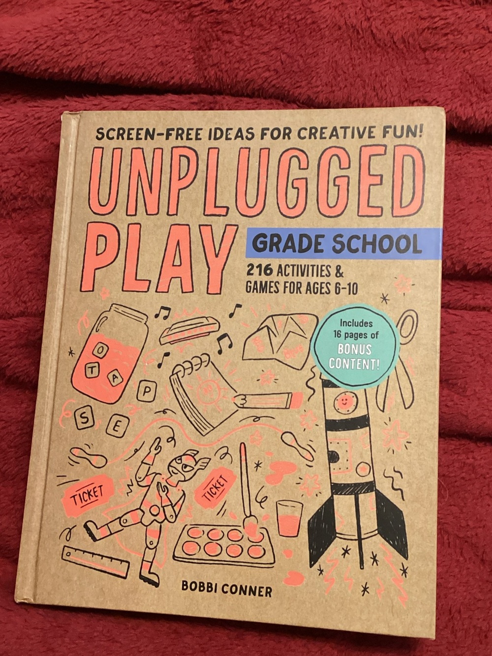 Unplugged Play Grade School Kids Activity Book - Coral and Blue Accents